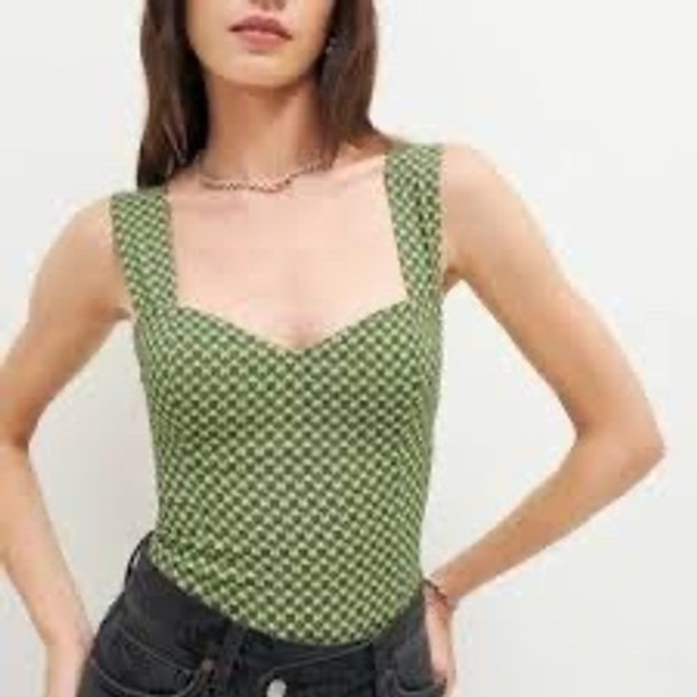 Reformation Olive Checkered Tank Top